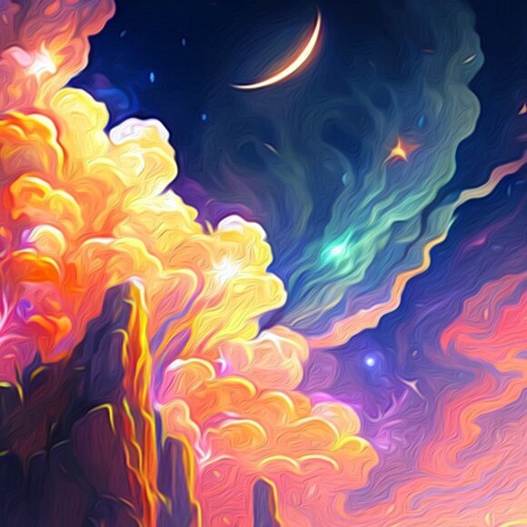 Fantasy‎ Mountains Colorful Wall Art Illustration Oil Painting Print - Picture 6 of 6